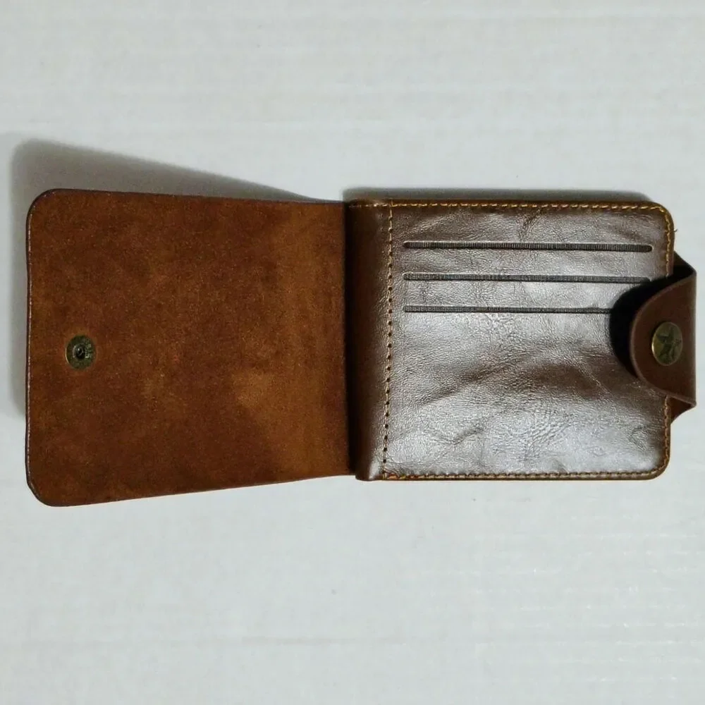 Brown Bifold Leather Wallet Cowboy Etched Front Side Compartmental Snap Closure